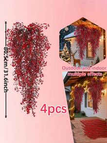 4 Stücke Dekoration - Rote Poinsettie Weihnachtsrebe Künstliche Rebe - Realistische Plastik Weihnachtsdekoration, Keine Stromversorgung nötig, einfach aufzuhängen, geeignet für Heim- und Feiertags-Dekoration, Winterdekoration, Weihnachtsdekoration, Feiertags-Dekoration, elegante Dekoration, langanhaltend Dekoration, Dekorationsblume, Heimdekoration, Weihnachtsdekoration, Feiertags-Dekorationsblume - Verschiedenfarbig - Übersicht 5