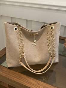 Retro Pendler Texturierte Kette Einzelne Kleine Geldbörse-Umhängetasche - Stilvolle Hirsch-gemusterte Unterarmtasche & Shopper, Bestseller Vintage Ketten-Akzent Handtasche. Geräumig genug für Telefone, Geldbörsen, Kosmetika & Pendler-Essentials; ideal für berufstätige Frauen, Vintage-Stil-Liebhaber, Bürodamen, Studenten, Modebewusste & tägliche Pendler. Es ist die beste Wahl für Geburtstage, Halloween und Weihnachten.