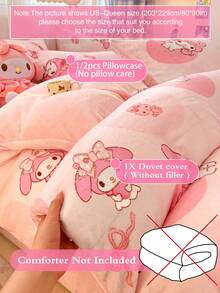 2-3 piezas Juego de ropa de cama Sanrio Hello Kitty/Kuromi/Cinnamoroll/Pochacco/My Melody, (1 Funda nórdica + 1/2 Funda de almohada), Funda nórdica de terciopelo de leche, Juego de ropa de cama cálido y suave para cama individual/doble, Adecuado para dormitorio de estudiante, dormitorio del hogar (Sin relleno)