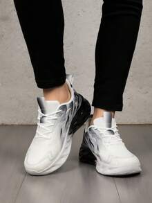 2025春夏新款轻便透气情侣运动鞋,男女大码户外休闲运动鞋,跑步鞋,舒适徒步鞋,MD+人字纹复合鞋底,防滑,柔软舒适,随机不对称图案设计 - 黑與白 - 查看 4