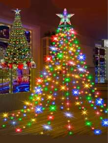 1 pièce de lumière de Noël intérieure et extérieure OSIDEN avec télécommande - Guirlande lumineuse de haute qualité alimentée par USB (192 LED/282 LED en option), indice de protection IP44 contre l'eau, 8 modes d'éclairage (constant, clignotant, dégradé, orage), télécommande infrarouge, décoration étoile au sommet convenant pour Noël, décorations de Noël pour la maison, décoration de pièce en hiver