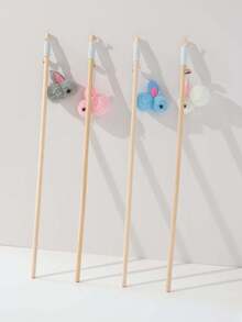 1pc Pet Cat Teaser Wand Toy, Wooden Stick Cat Toy For Kitten, Cute Rabbit Design Cat Toy