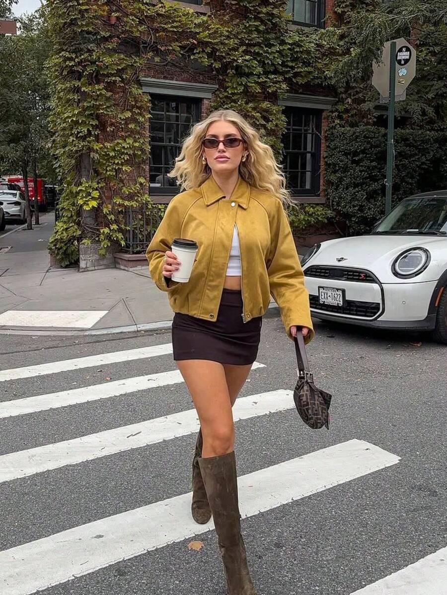 Chaqueta bomber casual de manga raglán con cuello, de unicolor, con bolsillo y cremallera, y forro polar, para otoño/invierno