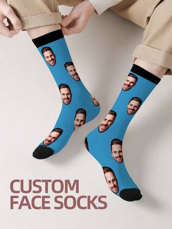 1 Pair Of Customized Face Men's Mid Tube Socks, Put Any Face On Socks, Personalized Socks For With Photos, Interesting Customized Picture Pairs With Medium To Long Socks, Suitable For Valentine's Day, Birthdays, Gift Giving, And Other Occasions,Personalized