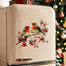 Weihnachts-Spatz-Fenster-Statik-Aufkleber - Abnehmbare, nicht-klebende PVC-Aufkleber mit rotem Vogel und Stechpalmen-, Beerenzweig-Mustern, festliche Fensteraufkleber für Zuhause & Büro, Festivalparty-Dekoration, wiederverwendbare Weihnachtsdekoration, Weihnachtsgeschenke