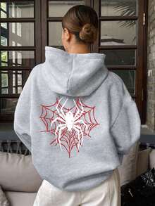 1pc Tween Boy Spider Print Decor Casual Streetwear Hoodie Sweatshirt