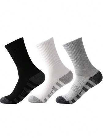 3 双涤纶中筒袜，拼色运动袜，适合 10-18 岁男孩和女孩