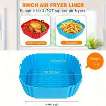 2 Non-Stick Air Fryer Mats - Heat Resistant Up To 446°F (230°C), Anti-Slip Base - Reusable, Even Cooking, Easy To Clean - Compatible With Instant Pot, Oster, Shark Tank - Oven And Microwave Accessories (Red + Blue), Corrugated Texture Design - 紅色藍色 - 查看 4