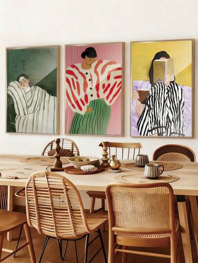 1/3 Peças Pintura em Tela Impressa, Arte Moderna de Desenho Animado, Figuras Listradas Abstratas, Pôsteres Trípticos Criativos Decoração de Sala, Artes de Parede Pôsteres Sem Moldura, Decoração de Bottom de Sofá da Sala de Estar, Decoração de Entrada e Corredor, Decoração Doméstica, Decoração de Quarto, Decoração de Banheiro, Decoração de Sala, Decoração de Escritório, Decoração Escolar, Presente de Arte