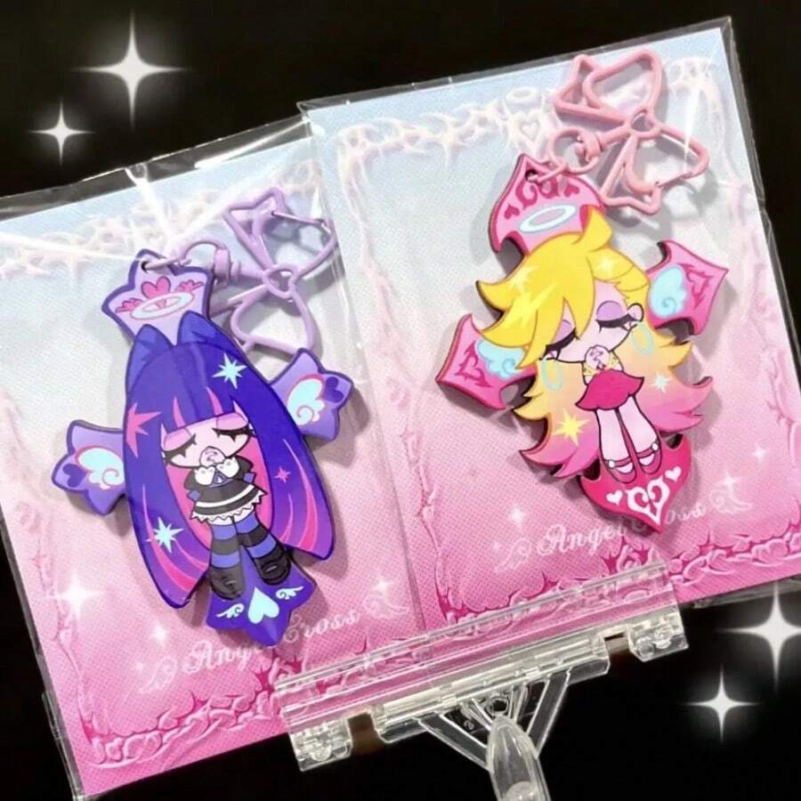 Panty & Stocking With Garterbelt Anime KeyChain Men Key Chain For Women Fashion Kawaii Figure Acrylic Keyring Pendant Gifts - Multicolor - View 1