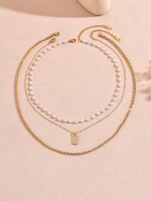 1 Set Fashionable Stainless Steel Women Necklace Set With Decorative English Letter M Pendant, Suitable For Women's Stylish Outfits