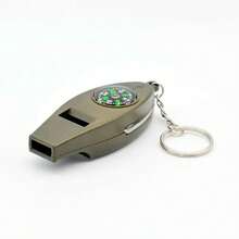 5件套四合一指南针、温度计、放大镜、哨子 - 带清晰温度刻度盘、内置放大镜和响亮哨子 - 适用于露营、徒步、登山、钓鱼的紧凑型求生/应急工具 - 户外装备钥匙扣（黑色），必备露营装备，时尚设计，经久耐用，多功能工具，优质材料，求生指南针，应急准备