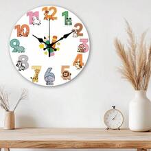 - Reloj de pared con patrn de animales de dibujos animados de 12 pulgadas, sin tictac, reloj redondo para colgar en la pared, funciona con pilas para recmara, sala de estar, cocina, oficina - Animales de dibujos animados - Ver 6