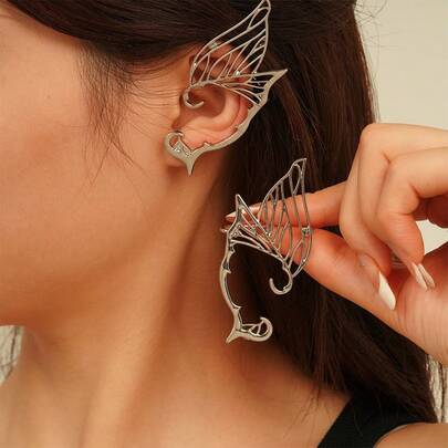 2 Peças Brinco de Orelha de Fada Borboleta, Decoração de Orelha para Fantasia de Feriado, Halloween Cosplay, Brincos que Podem Ser Usados Sem Furos na Orelha, Contorno de Orelha de Elfo Criativo, Orelha de Fada Escura.