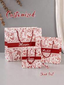 1pc Customized Vintage Red Gift Bag, Personalized Floral Paper Bag, High-End Souvenir Bag, Valentine's Day Party Favor Bag, Customized Navy Blue & White Floral Gift Bag, Vintage Floral Tote Bag, Holiday Souvenir Bag, Bridesmaid Bachelorette Party Gift Bag - Multicolor - View 10