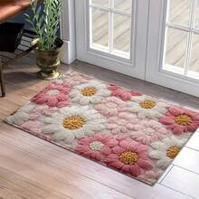 1 件装 2D 立体花卉图案超细纤维浴室地垫，防滑超柔软，可作浴室地垫、门垫、吸水垫，机洗，低绒毛，TPR 背衬，针织面料，适用于浴室、卧室、厨房、玄关等室内外场所，浴室配件及装饰，完美乔迁新居礼物 - 彩色 - 查看 4
