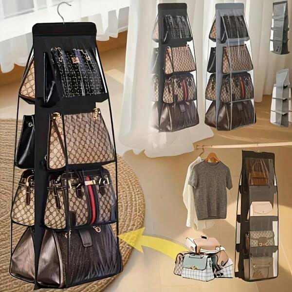Organizador colgante de bolso con 6 bolsillos, de tela Oxford resistente con múltiples bolsillos, organizador de espacio y plegable para armario, soporte para bolsos y perfume libre, ideal para todo tipo de bolsos y organizador de bolsos