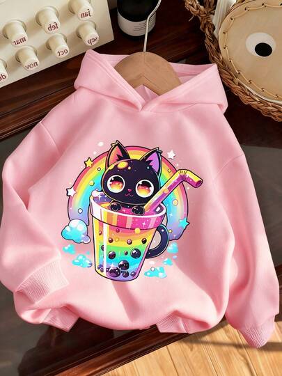 1pc Tween Girl Thermal Lined Thick Warm Hoodie Sweatshirt, Young Student Clothing, Suitable For Children, Long Sleeve Top For Autumn/Winter