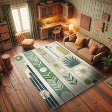 Retro Mid Century Abstract Pattern Rug On Ivory Background, Dark Orange And Reseda Green, 4' X 5' 5", Ideal For Bedroom, Dorm And Living Room - 小鹿藍綠色 - 查看 6