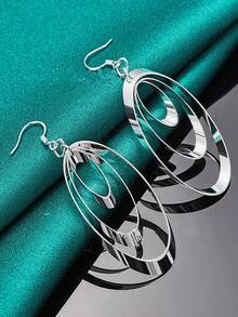 Minimalist Hollow Geometric Circle Pieced Pendant Earrings, Unique Jewelry Gift For Women - Silver - View 2