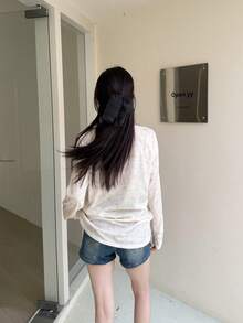 可愛紮染蝴蝶印花長袖T恤，女款秋冬風格 - 黃色 - 查看 7
