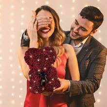 1PC Rose Bear Valentine's Day Mother's Day Best Gift For Friends' Wedding Anniversary Birthday Handmade Teddy Bear Cute And Romantic Eternal Flower Bear(NO Gift Box) - Burgundy 1pc - View 4