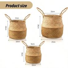 3 Set Seagrass Belly Storage Basket Woven Plant Pot Holder With Handles For Plants Picnic Grocery Laundry Natural Color - Màu tự nhiên - Xem 3
