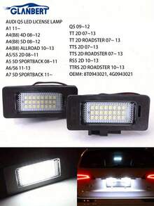 GLANBERT 2 pièces Lampe de plaque d'immatriculation compatible avec Audi LED Éclairage de plaque d'immatriculation A3/S3/A4/S4/A6/A8/Q5/Q7/RS4/A4/A6/A7/Q5/TT, pour Passat, pour Jetta, pour MK6, pour 8T0943021, pour 4G0943021 Éclairage de plaque d'immatriculation
