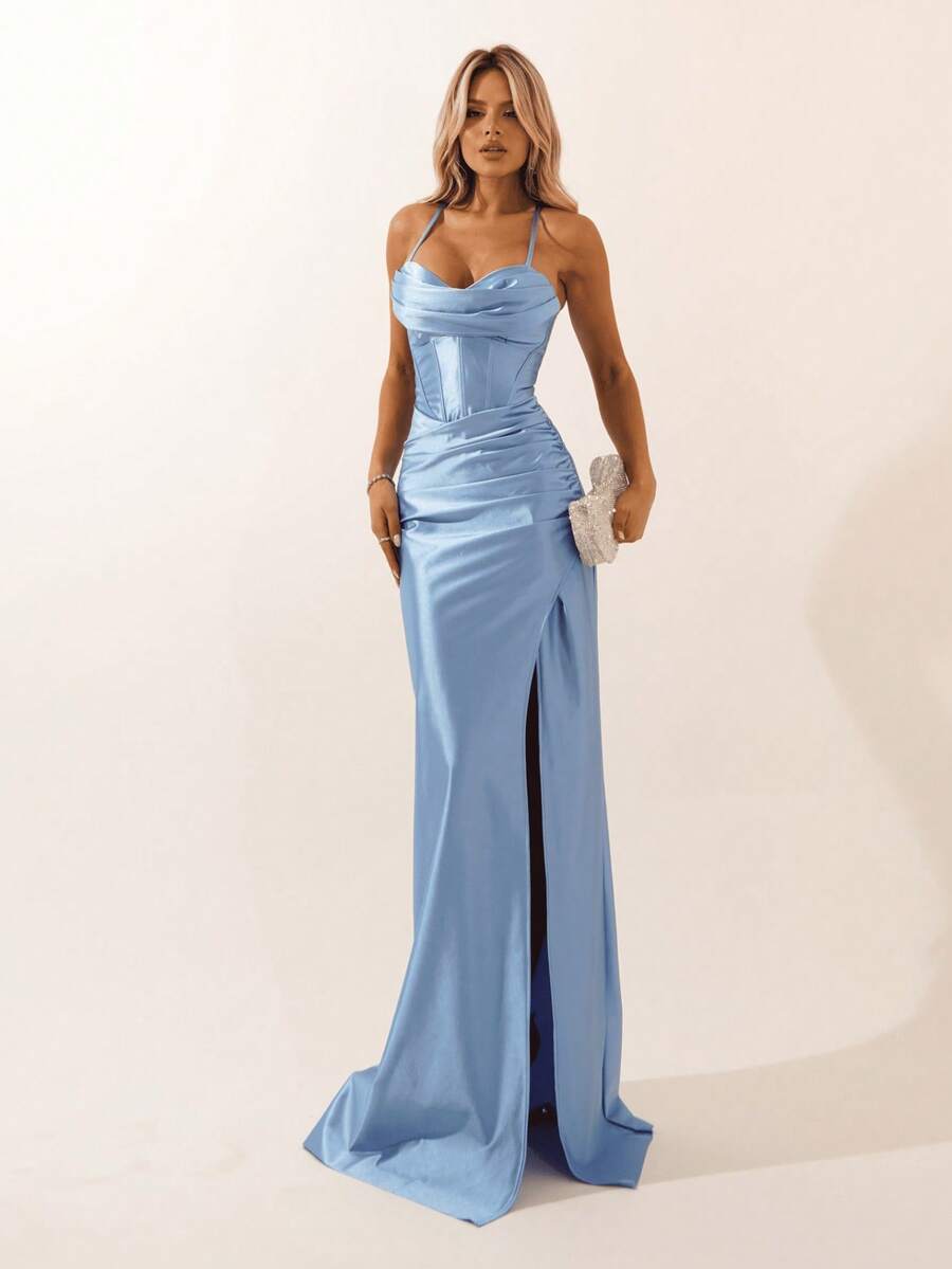 Corset Dress With Braided Back - Baby Blue - View 1