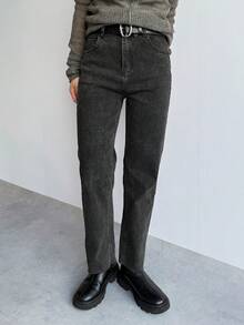 FRIFUL Jeans rectos holgados casuales y versátiles con bolsillos para mujer - Negro - Ver 7
