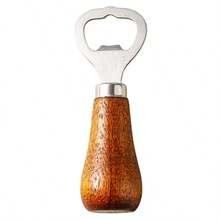 1pc Creative Beverage Sparkling Wine Stainless Steel Beer Bottle Opener, Wooden Design - Multicolor - View 6