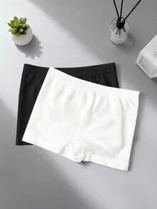 2条装女士透气弹力无缝瑜伽罗纹短裤运动内裤 - 简约设计舒适罗纹内裤，女士日常穿着必备内衣 - 彩色 - 查看 4