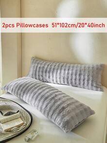 2pcs Faux Rabbit Fur Pillow Covers, Modern Luxury Winter Decorative Long Pillow Shams, Soft Warm Washable For Bed And Sofa, Without Pillow Insert - Light Grey - View 11