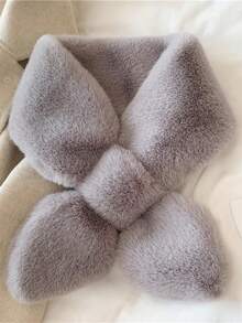 1pc Girls' Solid Color Fluffy Leaf Crossover Neck Warmer - Thick & Warm Fuzzy Children's Scarf, Soft Fur Outdoor Cold Protection Neck Wrap, Suitable For 4-14 Years Old Kids, Christmas Scarf