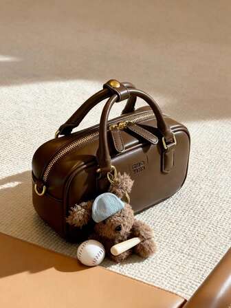 1pc Plush Doll Decor Crossbody Bag, Large Capacity Soft Leather Boston Tote Bag, Suitable For Commuting All Year Round