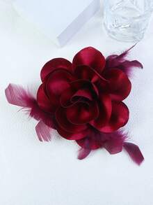 20cm 2025 Autumn/Winter Elegant Satin Rose Flower Feather Brooch, Fashion Clothing/Shoe/Bag/Hat Accessory, Versatile Design - Roses - View 18