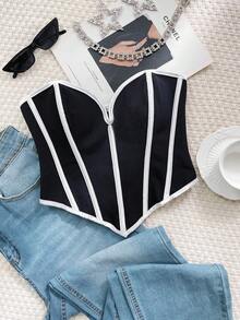 Apperloth A Top bustier romántico, top con espalda descubierta y cordones, top bandeau sexy para festivales de música en verano - Blanco y Negro - Ver 6