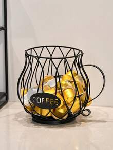 1PC Metal Coffee Pod Holder, Cup-Shaped Design With Black & Gold Color Options, Sturdy Iron Construction, "COFFEE" Label Accent, Perfect For Coffee Station, Kitchen Counter, Home & Cafe Use - Ideal For Organizing Coffee Capsules, Daily Brewing Essentials