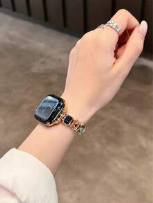 1件裝女款奢華玫瑰金多色寶石鑲嵌錶帶，適用於 49mm 46mm 45mm 44mm 42mm 41mm 40mm 38mm，迷人玫瑰金金屬錶帶，鑲嵌閃亮水鑽，時尚珠寶風格，兼容 Series 12 11 10 9 8 7 6 5 4 3 2 1 Ultra 4/3/2/1 - 玫瑰金 - 查看 4
