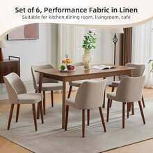 strundghti Modern Dining Chair Set Of 4, Linen Upholstered Kitchen Chair With Sold Wood Legs, Wing Backrest, Wooden Dinner Table, Accent Chair For Dining Room, Living Room - Camel Linen-4pcs - View 6