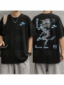 Dragon Angels Dream NYC Streetwear T-Shirt Shirt Blouse Unisex Men Women 100% Cotton Top Premium Streetwear New Release Fast Shipping Various Colors!! Plus Size - màu đen - Xem 2