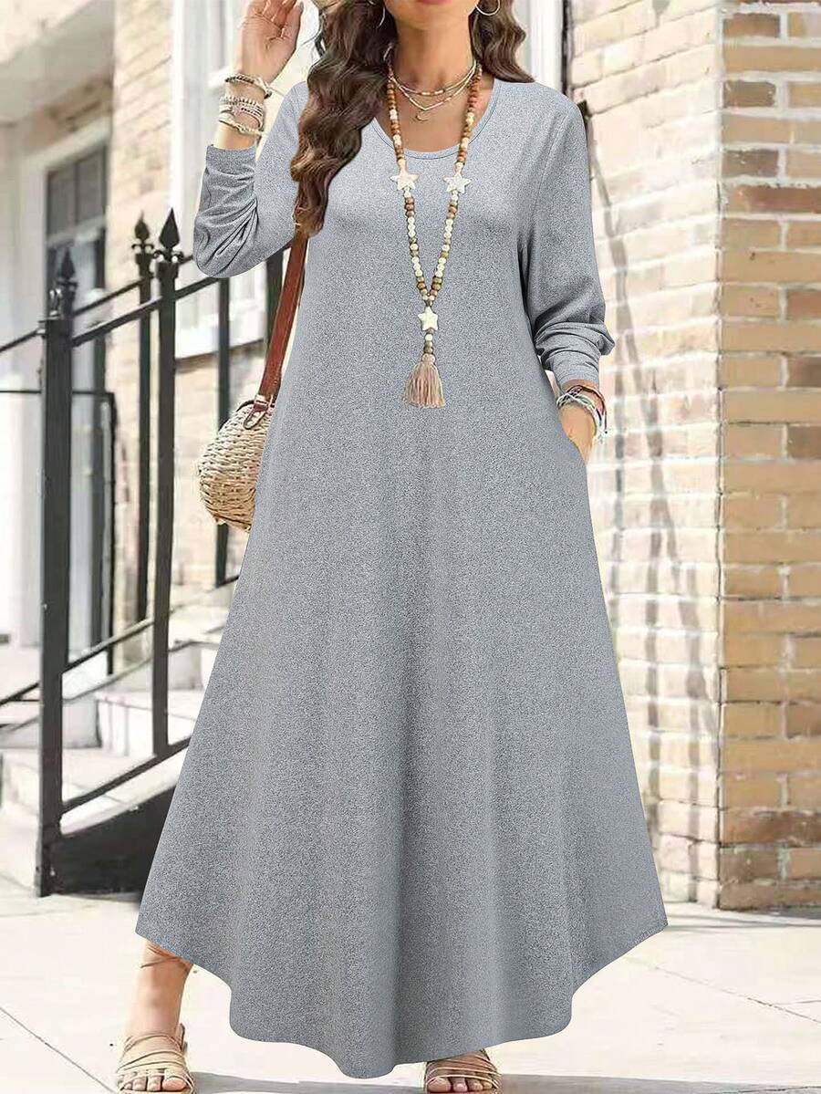 Plus Size Women's Casual Versatile Dress - Light Grey - View 1