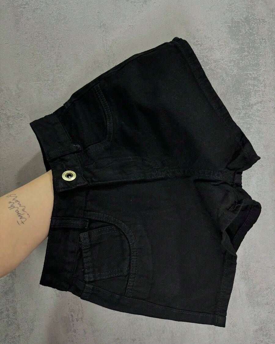 Basic Denim Shorts With Black And Gray Hem - đen. - Xem 1