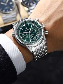 1 buc. Ceasuri de cuarț pentru bărbați la modă, din oțel inoxidabil multifuncțional, cronograf cu dată, impermeabil, cu indicator luminos, ceas de mână potrivit pentru ocazii de afaceri