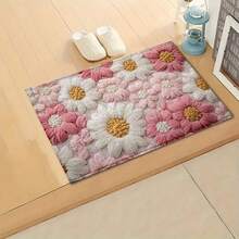1 件装 2D 立体花卉图案超细纤维浴室地垫，防滑超柔软，可作浴室地垫、门垫、吸水垫，机洗，低绒毛，TPR 背衬，针织面料，适用于浴室、卧室、厨房、玄关等室内外场所，浴室配件及装饰，完美乔迁新居礼物 - 彩色 - 查看 5