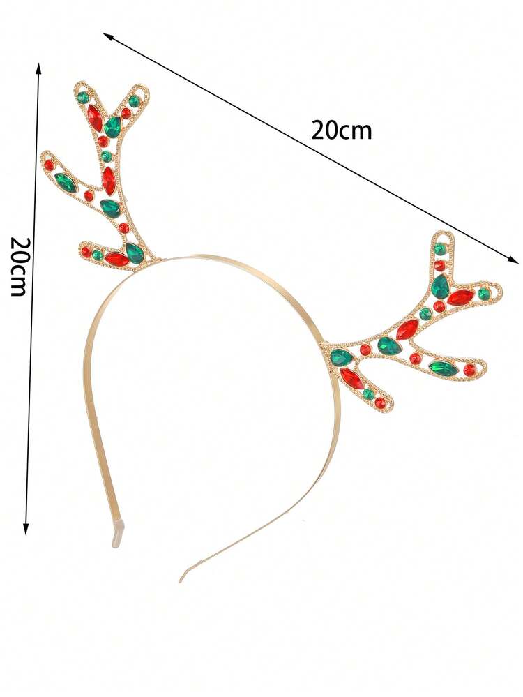 1pc Metal Deer Horn Rhinestone Headband, Suitable For Women Christmas Costume Accessories Gift - Multicolor - View 4