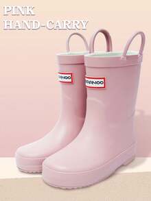 Kids Waterproof Rubber Rain Boots, Solid Color Simple Design, With Pull-On Loop, Boys & Girls Outdoor Water Shoes