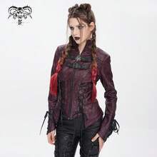 Devil fashion Áo khoác ngắn phong cách Punk Rock dành cho nữ - Đỏ - Xem 2