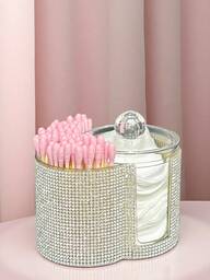 2 in 1 Scatola di stoccaggio in plastica con strass, organizer da tavolo per il trucco con scomparti rotondi doppi - Organizer per il trucco moderno con coperchio, organizer per il bagno per pennelli da trucco, rossetti, strumenti di bellezza, regali per donne, regali di Natale, idee regalo per donne