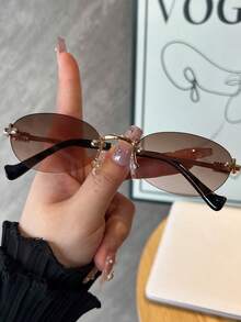 1 Pair Frameless Oval Women Fashion Fashion Glasses, Suitable For Daily Wear, Beach, Street Photography, Party - Multicolor - View 13